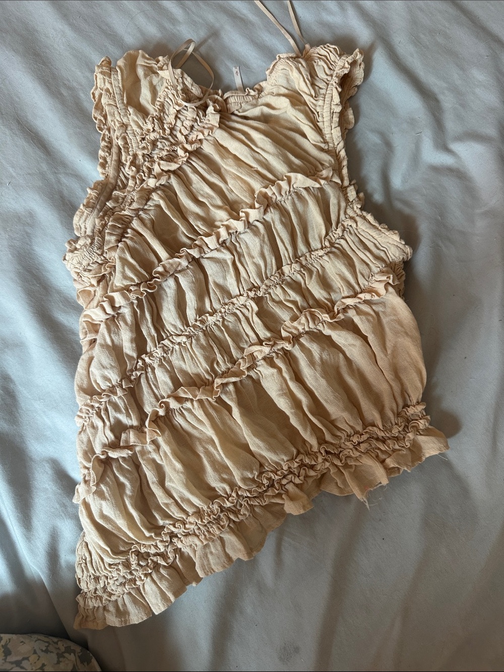 Free People Ruffled Cream Beige Smocked Camisole